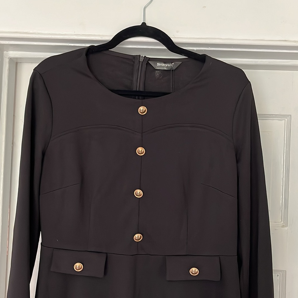Allegra K Womens L Dress Black Contrast Button Decor Long Sleeve Work Office NWT - Picture 2 of 12
